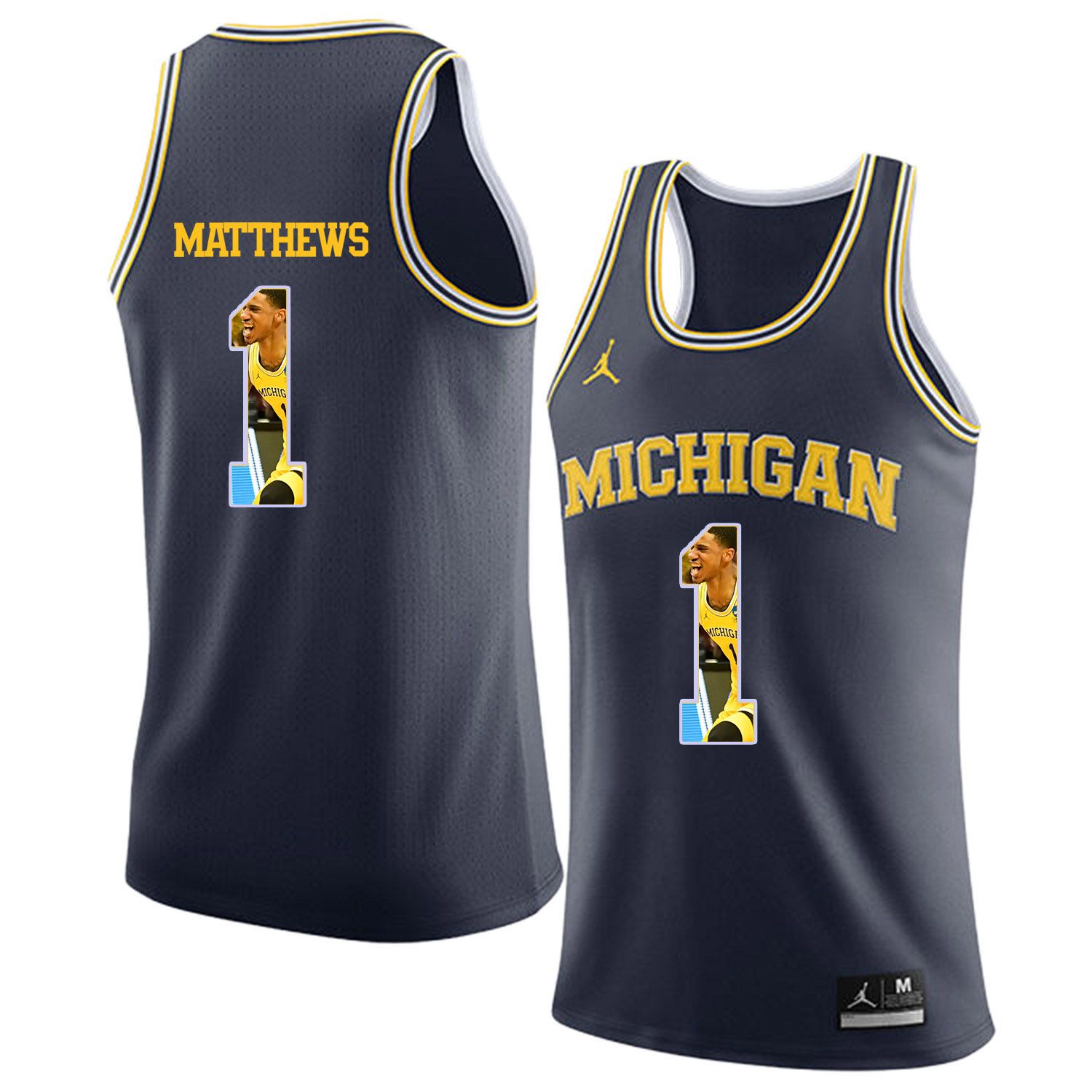 Men Jordan University of Michigan Basketball Navy #1 Matthews Fashion Edition Customized NCAA Jerseys